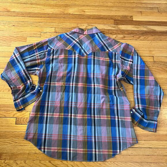 Wrangler Shirt Mens 17 1/5 36 Cowboy Cut X-Long Tails Long Sleeve Pearl Snap - Picture 5 of 9